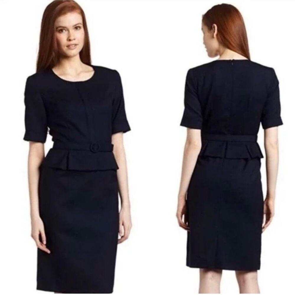 Pendleton 100% Virgin Wool Millicent Navy Peplum Belted Bodice Dress 8